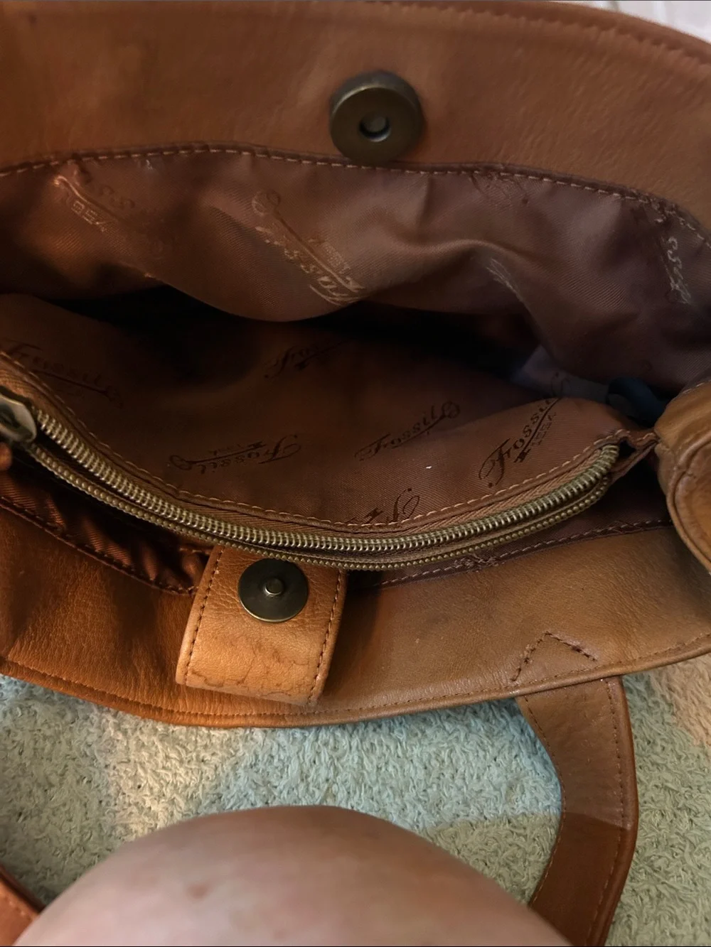 Classic Tan Leather Shoulder Bag By Fossil
